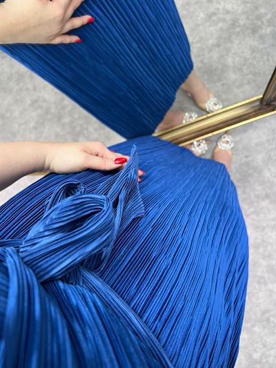 Pilise Kumaş Kuşaklı Midi Elbise Gece Mavisi