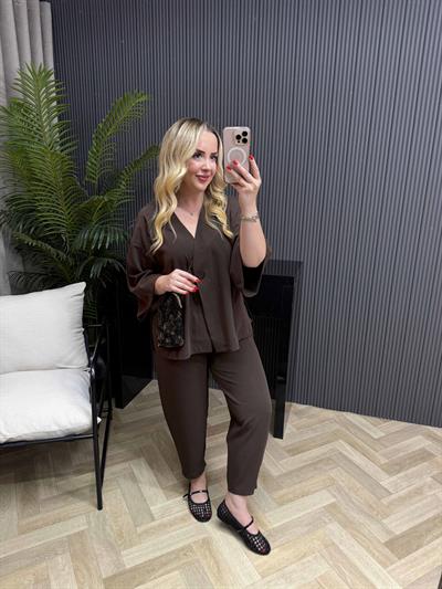 Premium Ceketli Tensel Takım Acı Kahve