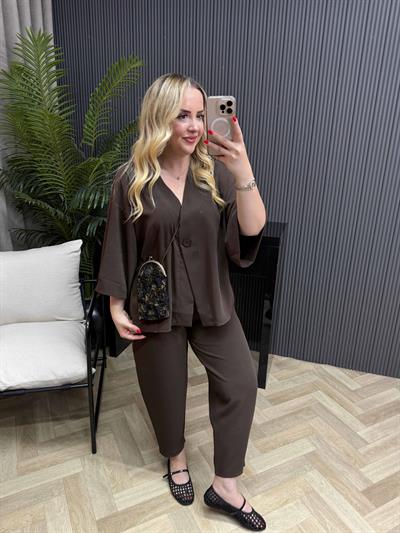 Premium Ceketli Tensel Takım Acı Kahve