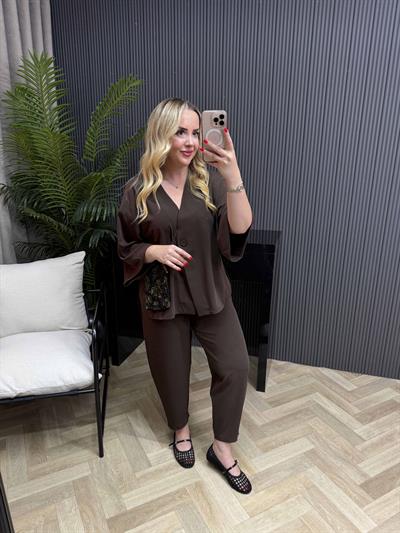 Premium Ceketli Tensel Takım Acı Kahve