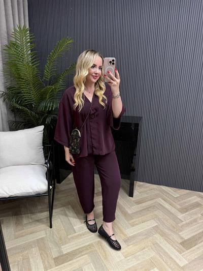 Premium Ceketli Tensel Takım Bordo