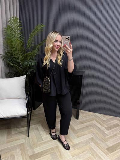 Premium Ceketli Tensel Takım Siyah