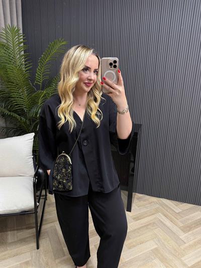 Premium Ceketli Tensel Takım Siyah