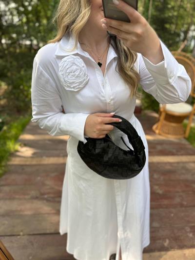 Premium Fk Tasarım Gül Detaylı Elbise Beyaz