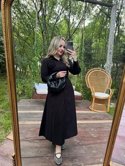 Premium Fk Tasarım Gül Detaylı Elbise Siyah