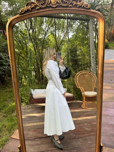 Premium Fk Tasarım Gül Detaylı Elbise Beyaz