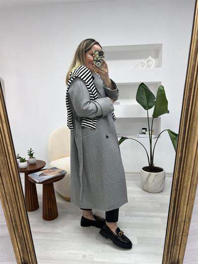 Premium Gri Yün Kaşe Kaban