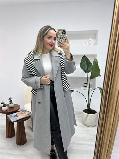 Premium Gri Yün Kaşe Kaban