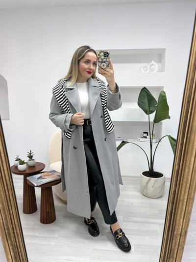 Premium Gri Yün Kaşe Kaban