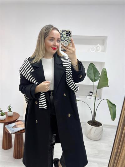 Premium Siyah Yün Kaşe Kaban