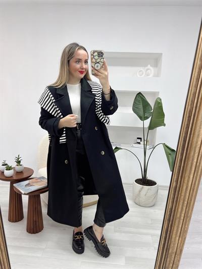 Premium Siyah Yün Kaşe Kaban