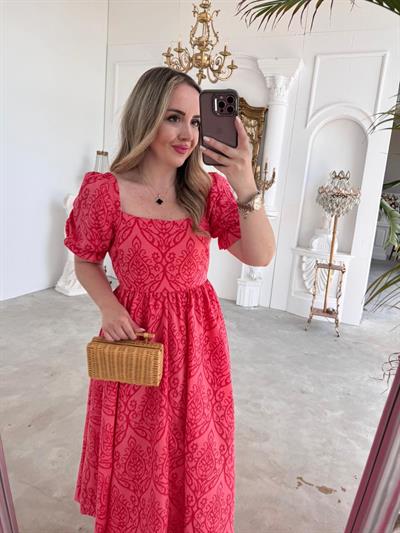 Prenses Model Balon Kol Poplin  Elbise Kırmızı
