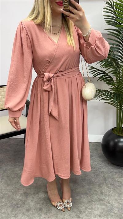 Prenses Model Beli Lastikli Elbise Gül Kurusu