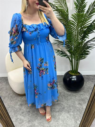 Prenses Model Mavi Şifon Elbise