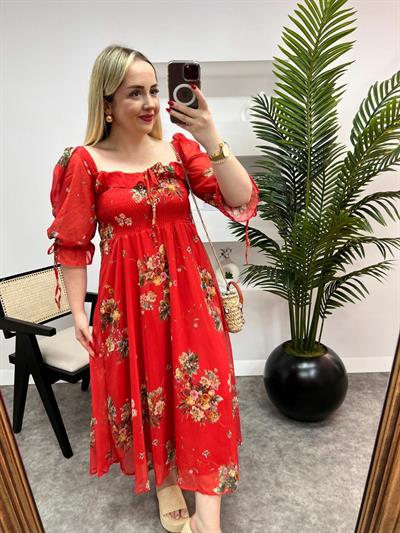 Prenses Model Orange Şifon Elbise
