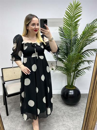 Prenses Model Puantiyeli Şifon Elbise