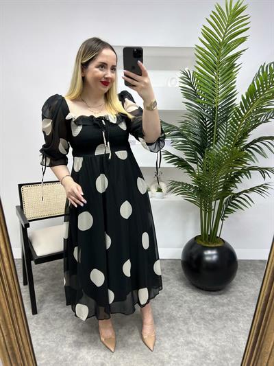 Prenses Model Puantiyeli Şifon Elbise