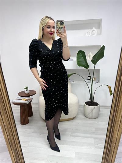 Puantiye Detaylı Kruvaze Model Elbise