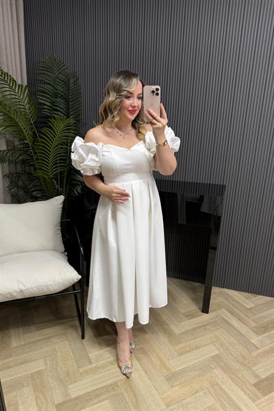 Queen Madonna Yaka Tasarım Elbise Beyaz