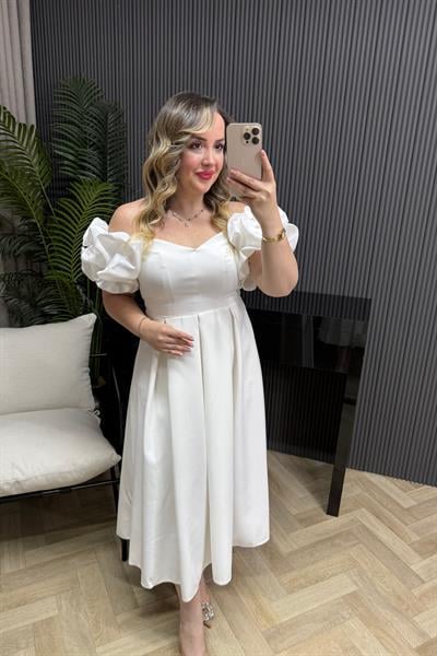 Queen Madonna Yaka Tasarım Elbise Beyaz