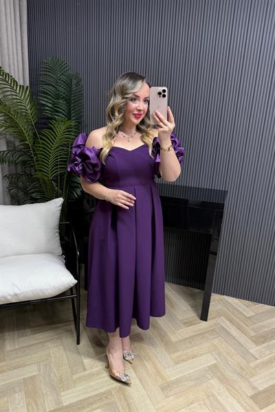 Queen Madonna Yaka Tasarım Elbise Mor