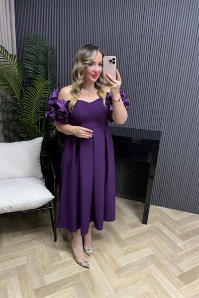 Queen Madonna Yaka Tasarım Elbise Mor
