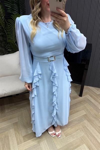Rowena Kemerli Tasarım Şifon Elbise Bebe Mavi