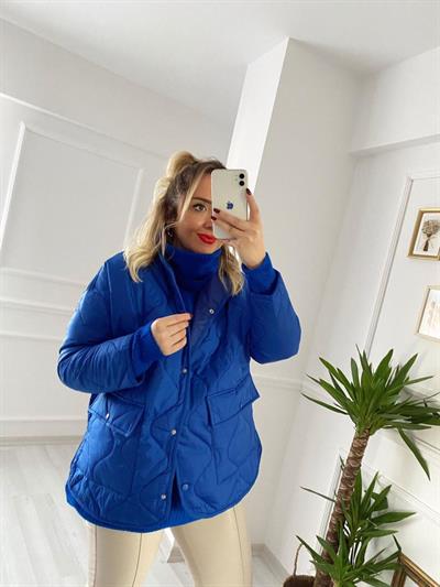 Şal Yaka Saks Mavi Triko Kazak