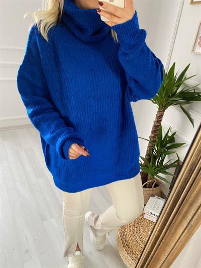 Şal Yaka Saks Mavi Triko Kazak