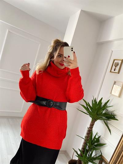 Şal Yaka Triko Kazak Kirmizi