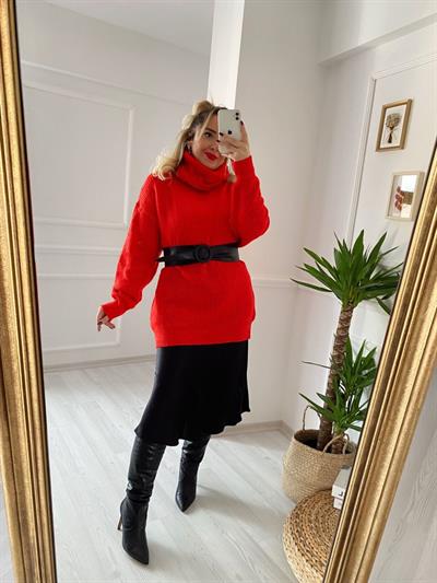 Şal Yaka Triko Kazak Kirmizi