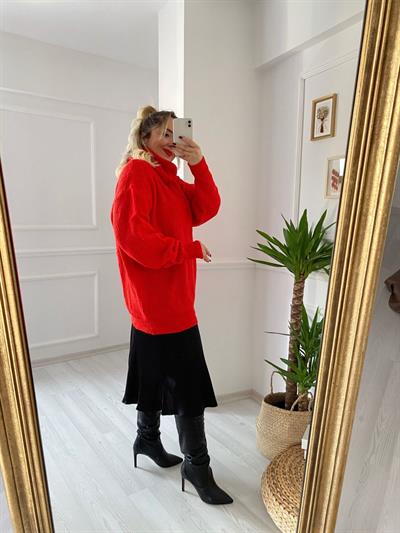 Şal Yaka Triko Kazak Kirmizi