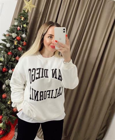 San Diego Yazılı Siyah Beyaz Sweatshirt