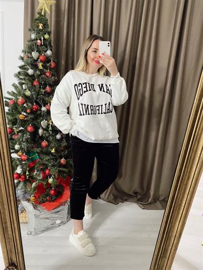 San Diego Yazılı Siyah Beyaz Sweatshirt