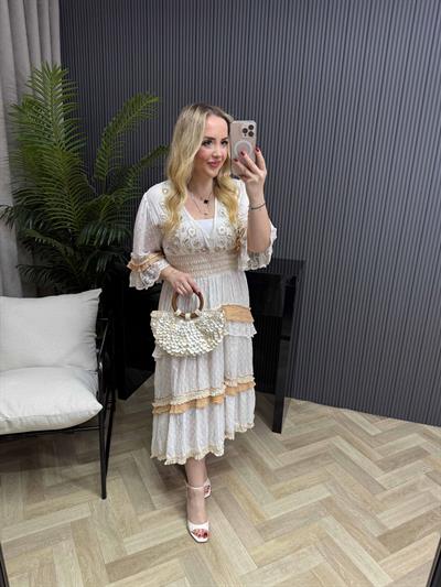 Sandra Fırfır Detay Kat Kat Pullu İthal Tasarım Elbise