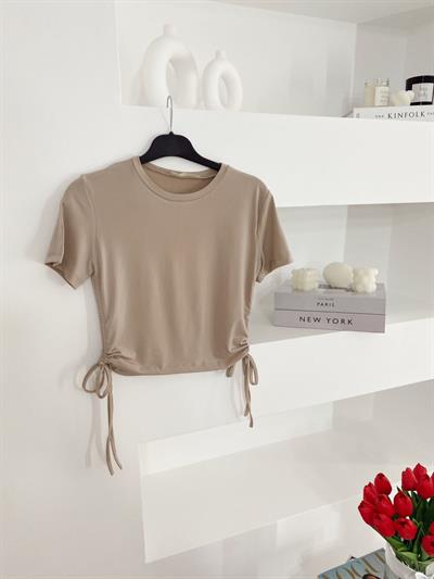 Sandy Yanı Büzgülü Bluz Bej