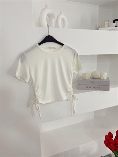 Sandy Yanı Büzgülü Bluz  Beyaz