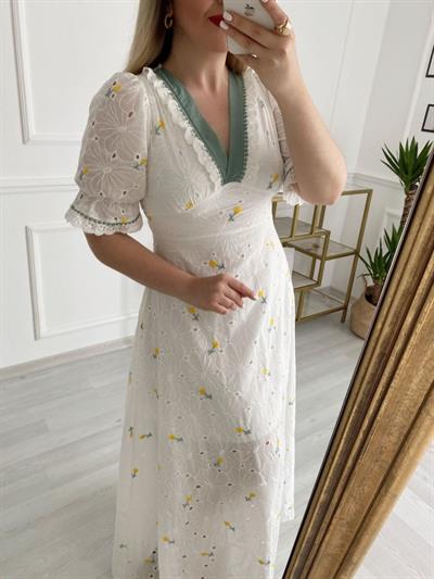 Sari Çiçekli Heidi Fisto Tasarım Elbise