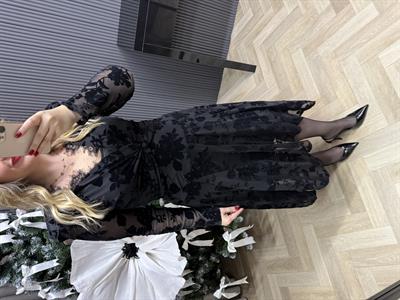 Scarlet Vatkalı Dantel Detaylı Tasarım Elbise Siyah