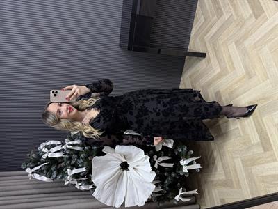 Scarlet Vatkalı Dantel Detaylı Tasarım Elbise Siyah