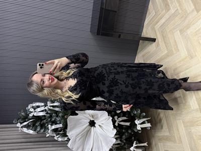 Scarlet Vatkalı Dantel Detaylı Tasarım Elbise Siyah