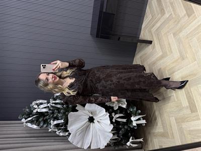 Scarlet Vatkalı Dantel Detaylı Tasarım Elbise Kahve