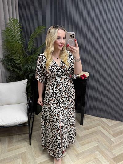 Serena Leopar Desen Beli Lastıklı Elbise
