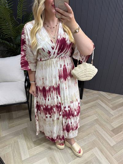 Serena Model Bordo Bulut Desen Elbise