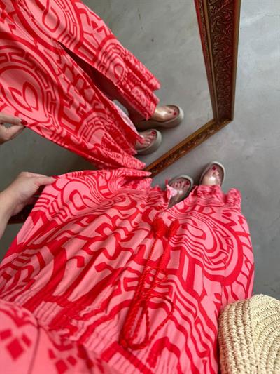 Serena Model Etnik Desenli Pembe Elbise
