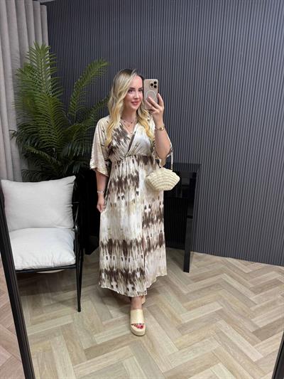 Serena Model Kahverengi Bulut Desen Elbise