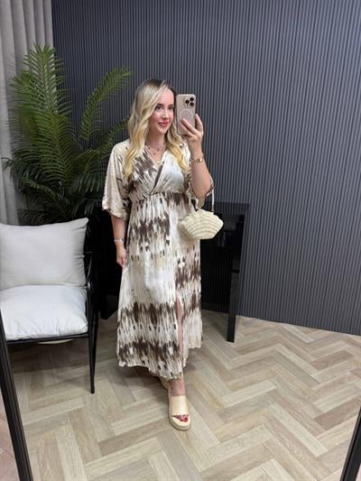 Serena Model Kahverengi Bulut Desen Elbise