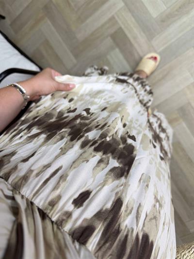 Serena Model Kahverengi Bulut Desen Elbise