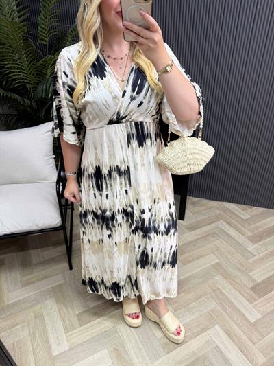Serena Model Siyah Bulut Desen Elbise