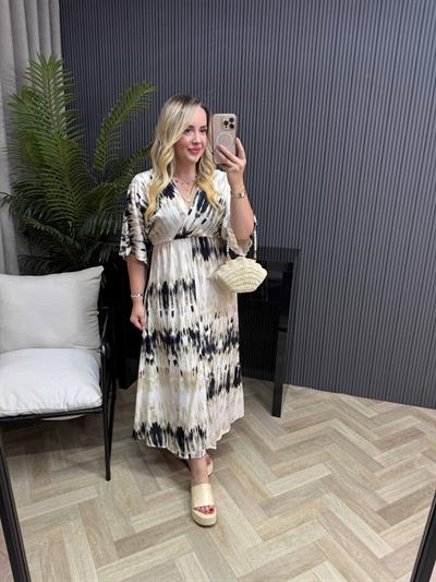 Serena Model Siyah Bulut Desen Elbise